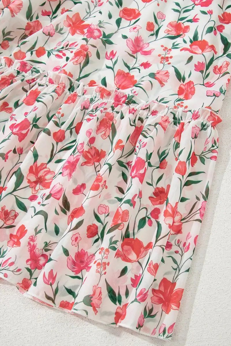 Pink Floral Puff Sleeve Square Neck Empire Waist Maxi Dress - Love Salve